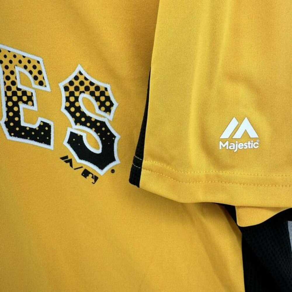 Majestic Cool Base Pittsburgh Pirates Yellow Baseball Jersey Bella Verdi Farms L - Picture 3 of 8